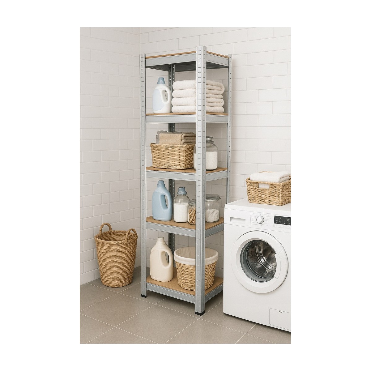 Keskeny fém állvány 180×40×40 cm | 5 polcos | Teherbírás 875 kg | Csavarmentes