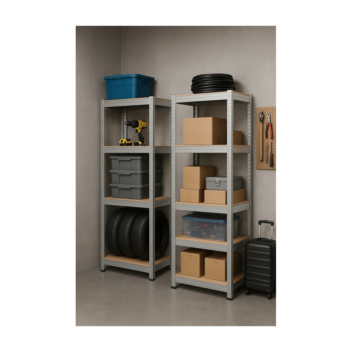 Keskeny fém állvány 180×40×40 cm | 5 polcos | Teherbírás 875 kg | Csavarmentes