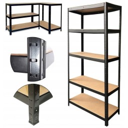Fekete fém raktári állvány RM02 2 az 1-ben – 5 polc, 180×90×40 cm, teherbírás 1175 kg