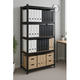 Fekete fém raktári állvány RM02 2 az 1-ben – 5 polc, 180×90×40 cm, teherbírás 1175 kg