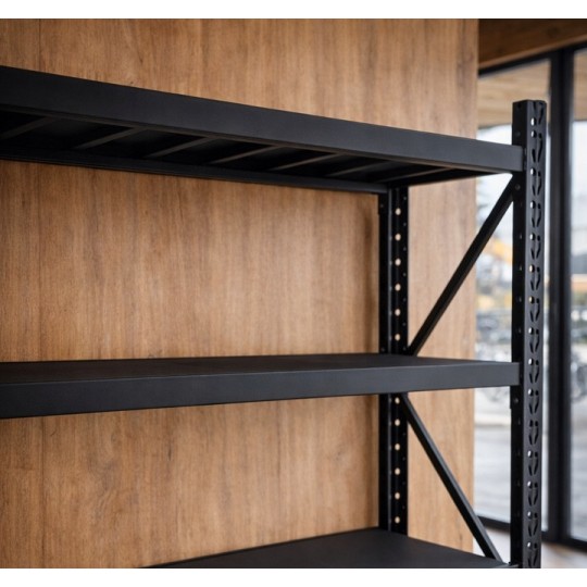 Professzionális raktári fémállvány RM03–4, 4 polcos, 200×200×50 cm, teherbírás 800 kg