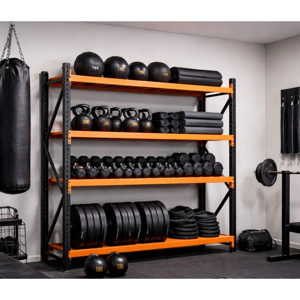 Professzionális raktári fém állvány RM04 – 4 polc, 200×200×60 cm, teherbírás 1000 kg