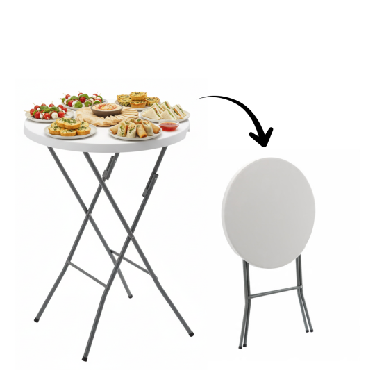 Összecsukható kerek cateringasztal fehér színben 80 cm
