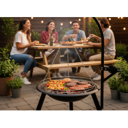 Függesztett grill 55 cm-es tűztérrel, állítható rácssal, magassága 100 cm