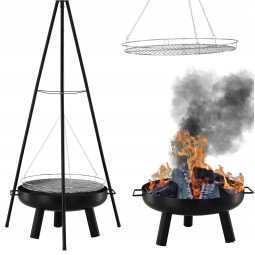Háromlábas függő grill, 60 cm – állítható sütőrács, magasság 150 cm