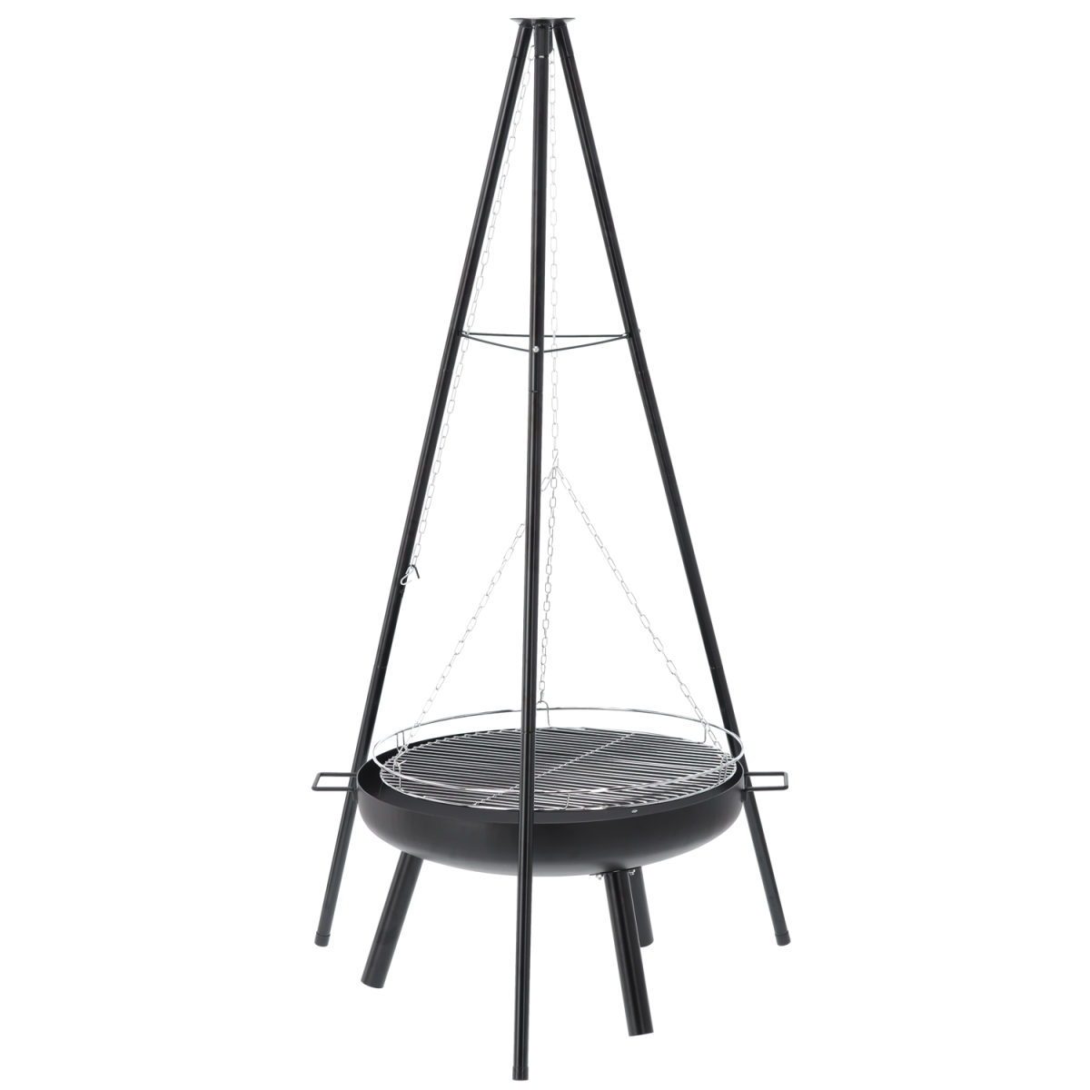 Háromlábas függő grill, 60 cm – állítható sütőrács, magasság 150 cm