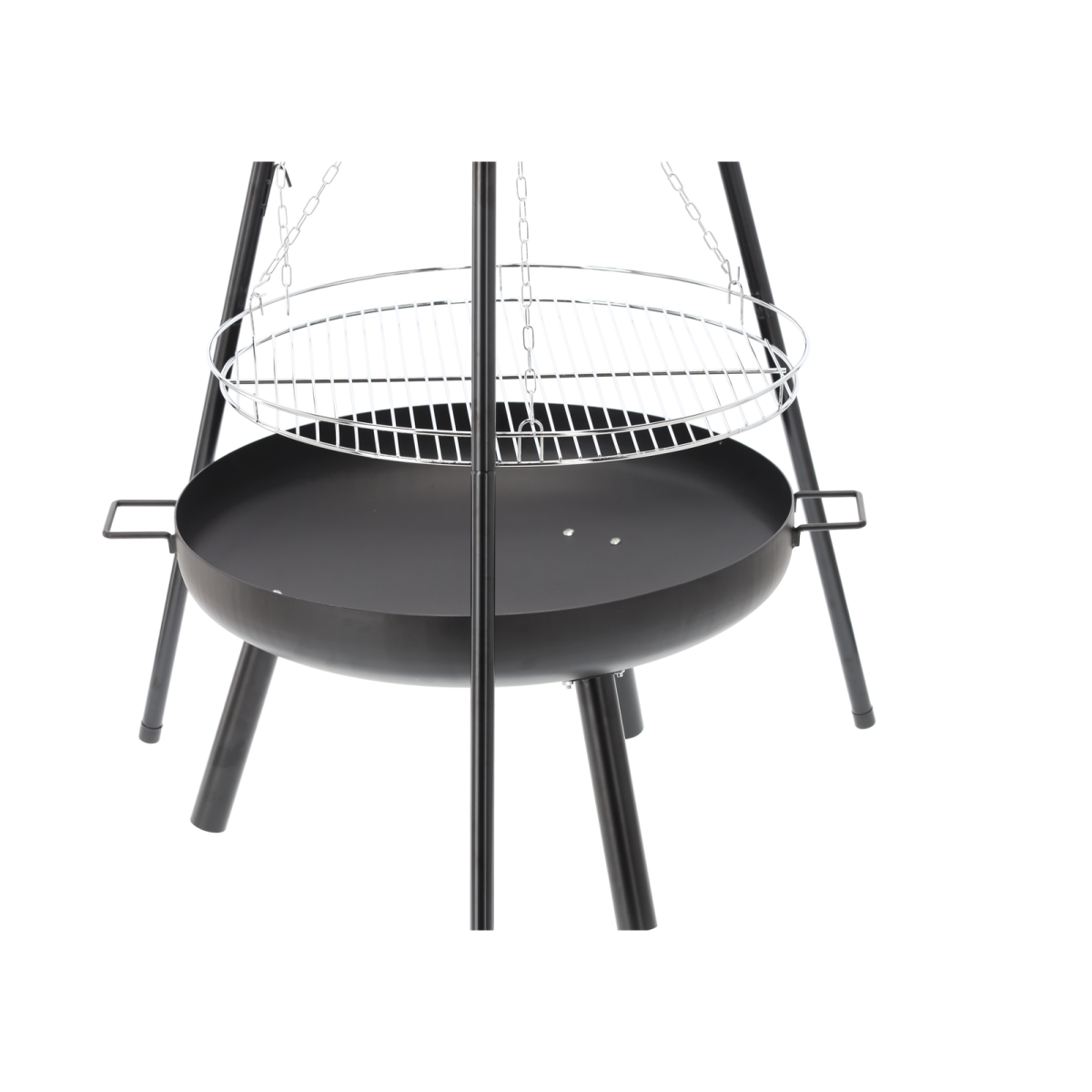 Háromlábas függő grill, 60 cm – állítható sütőrács, magasság 150 cm