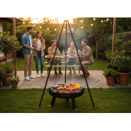 Háromlábas függő grill, 60 cm – állítható sütőrács, magasság 150 cm