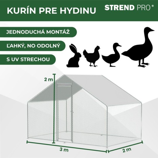 Baromfiól, voliéra, ketrec, tyúkól, tetővel, 3x2x2 m