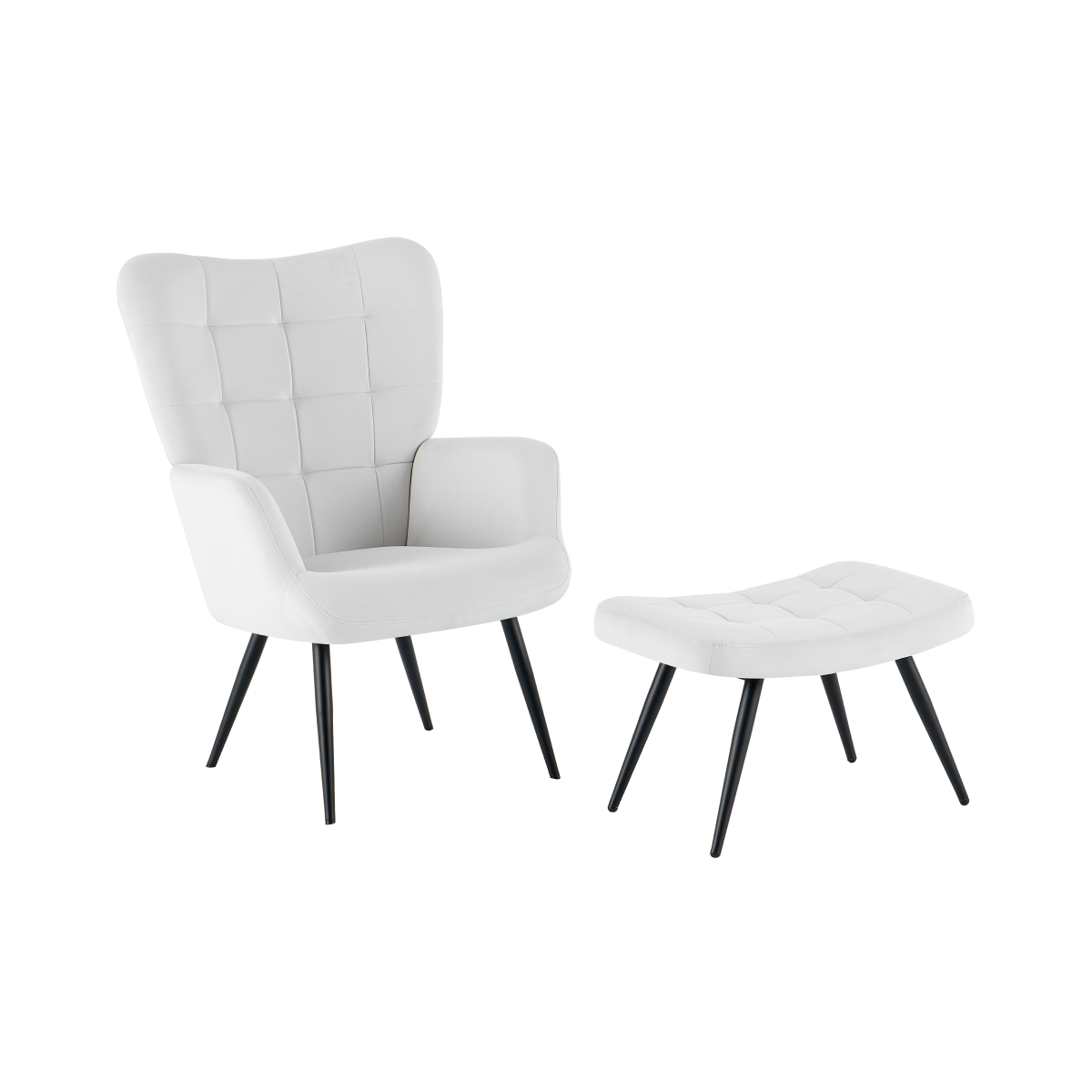 HABEN lábtartós fotel, világosszürke Velvet szövet / fekete váz