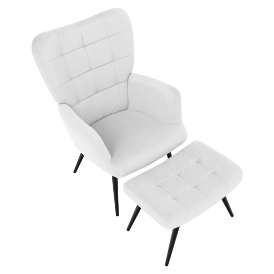 HABEN lábtartós fotel, világosszürke Velvet szövet / fekete váz