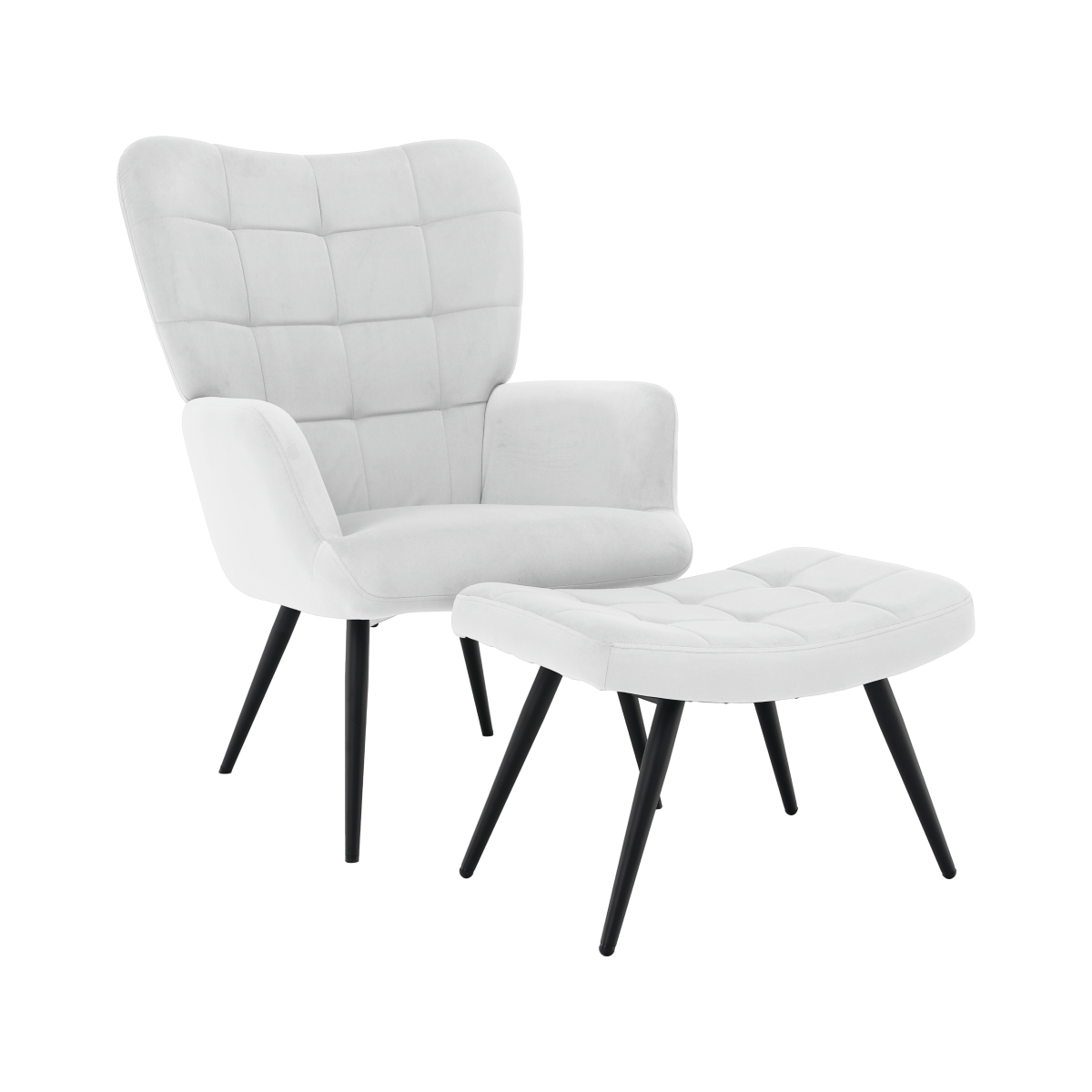 HABEN lábtartós fotel, világosszürke Velvet szövet / fekete váz