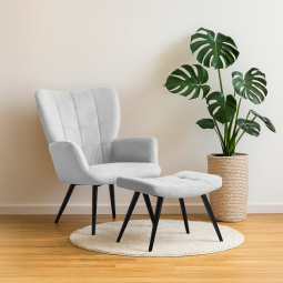 HABEN lábtartós fotel, világosszürke Velvet szövet / fekete váz