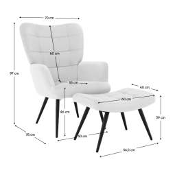HABEN lábtartós fotel, világosszürke Velvet szövet / fekete váz