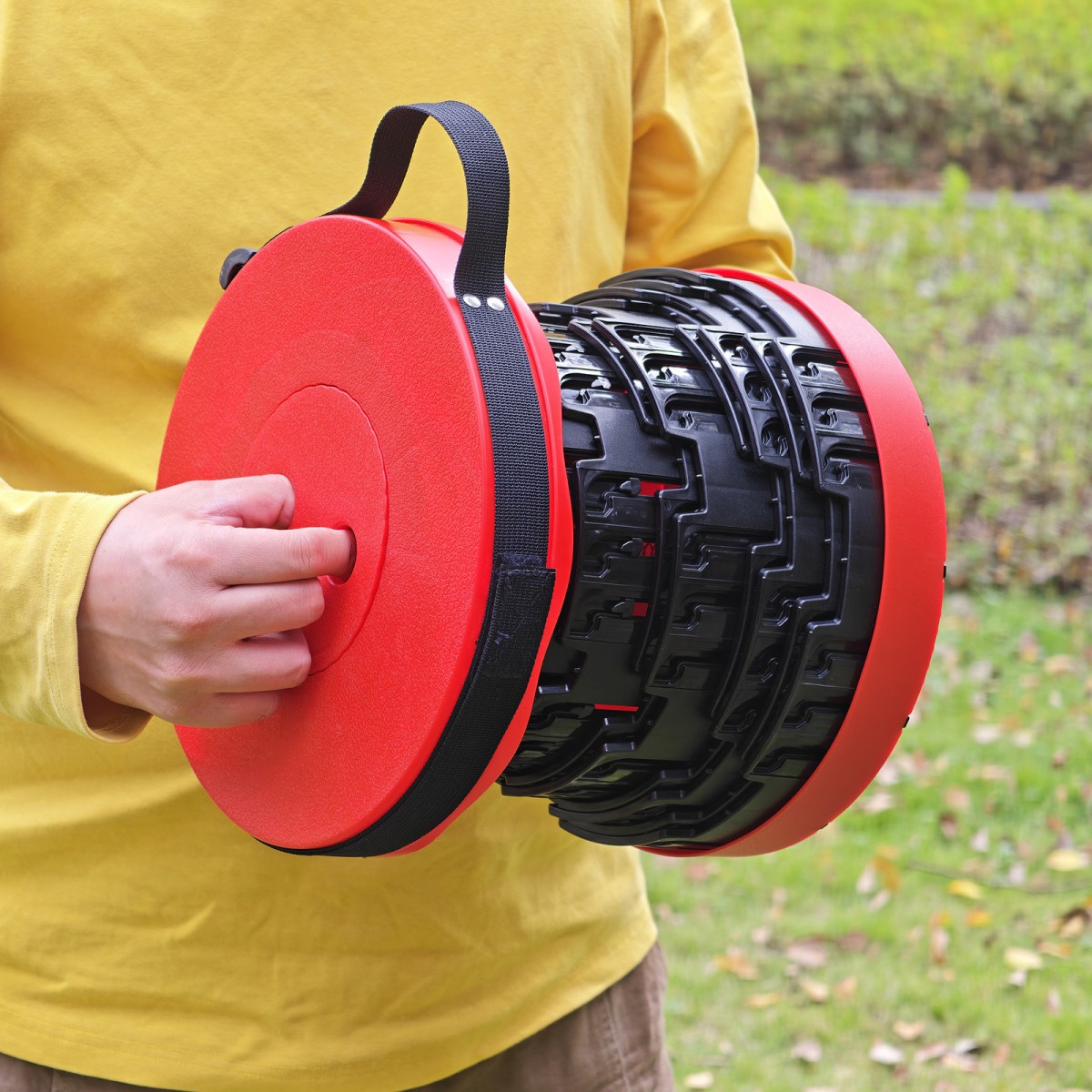 Összecsukható teleszkópos szék piros színben 7 – 45 cm | Teherbírás 200 kg