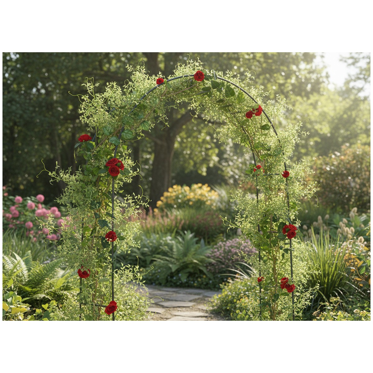 Kerti pergola 140 × 38 × 240 cm + horgonyok | Fém támasz kúszónövényekhez