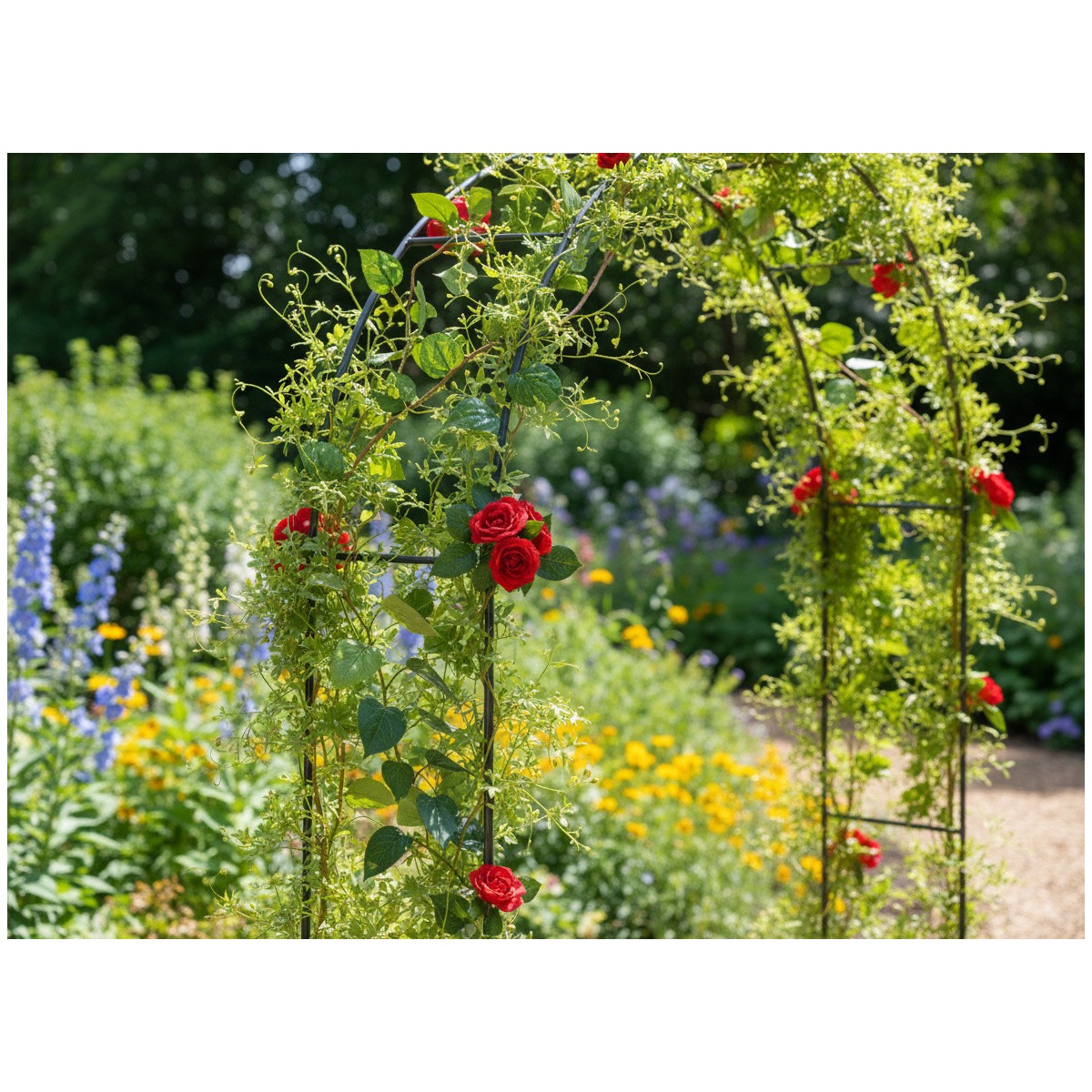 Kerti pergola 140 × 38 × 240 cm + horgonyok | Fém támasz kúszónövényekhez
