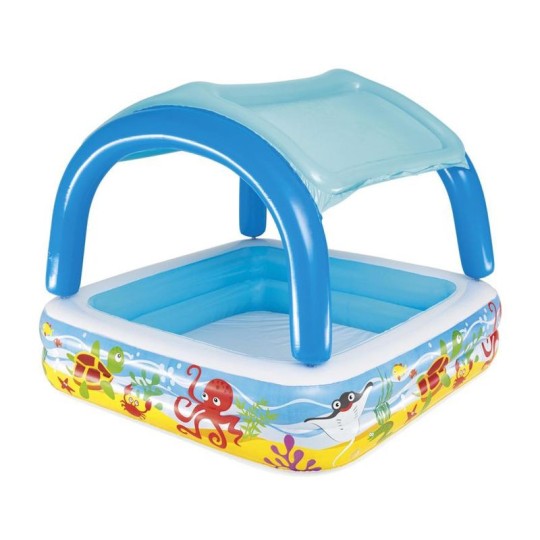 Gyerek felfújható medence Bestway Coral Reef napellenzővel 147 × 147 × 122 cm