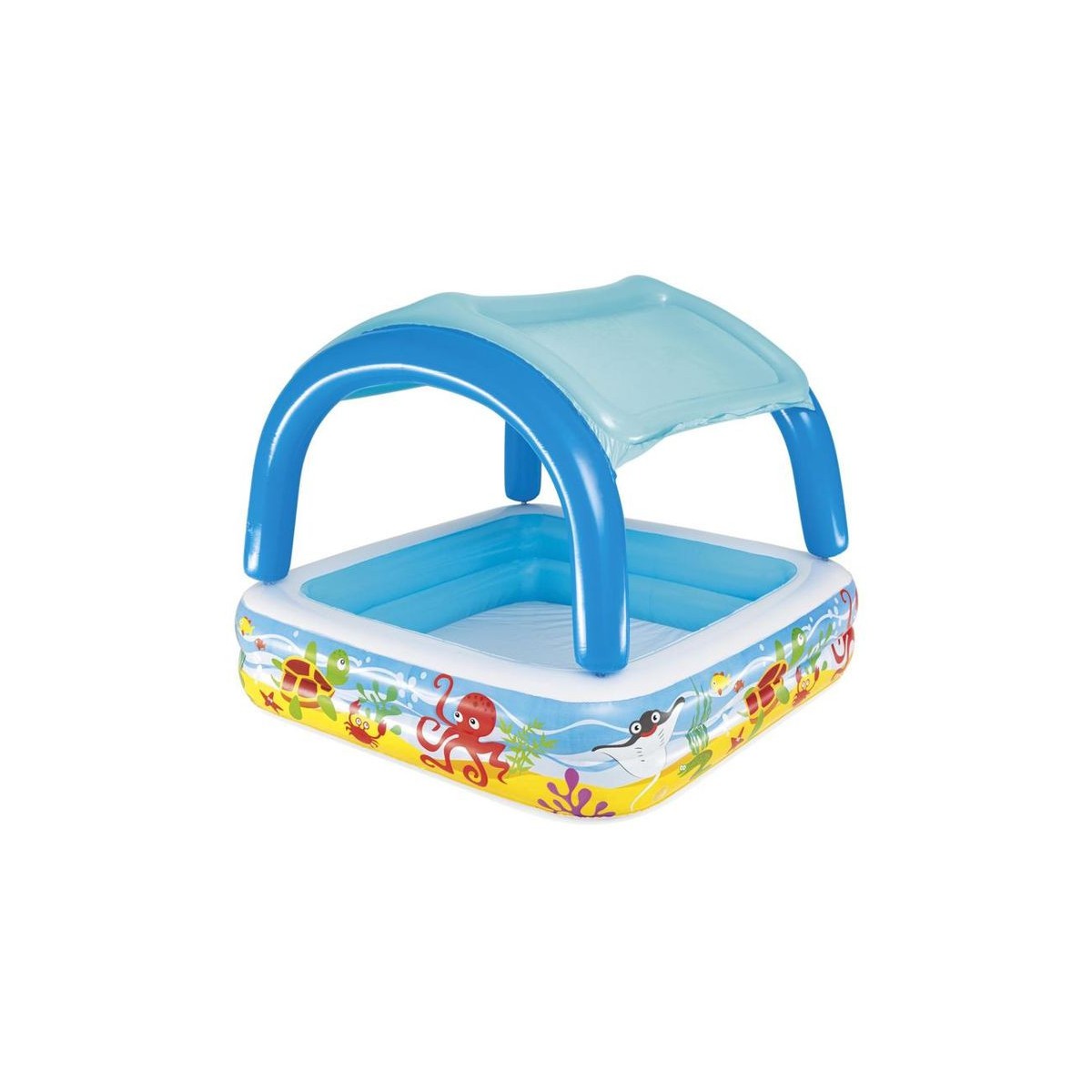 Gyerek felfújható medence Bestway Coral Reef napellenzővel 147 × 147 × 122 cm