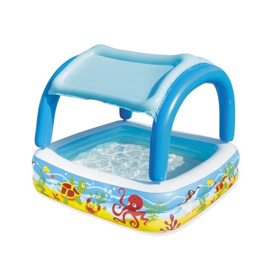 Gyerek felfújható medence Bestway Coral Reef napellenzővel 147 × 147 × 122 cm