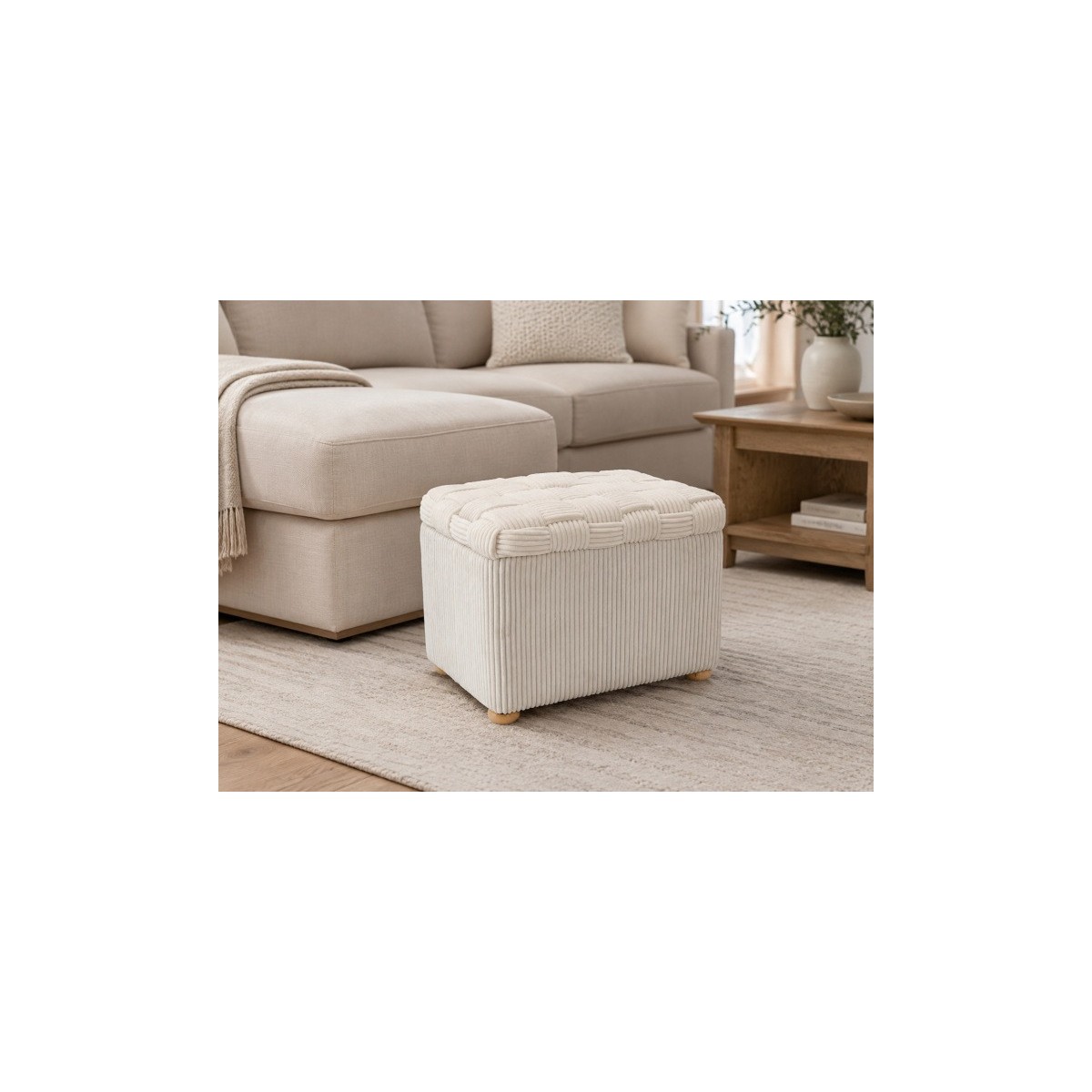 Téglalap alakú fonott puff 60 × 40 × 44 cm – bézs