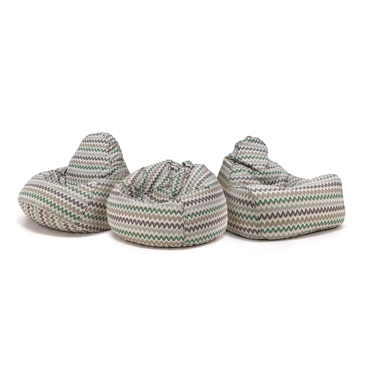 Ülőzsák / fotel Mini Keiko Modern lenvászon, cikcakkos, zöld színben