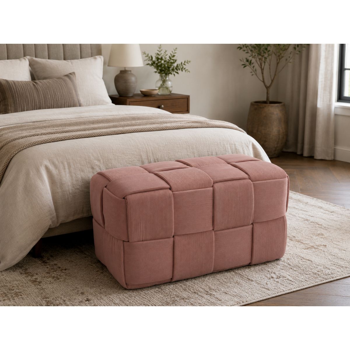 Kötött téglalap alakú puff 72 × 38 × 38 cm – rózsaszín