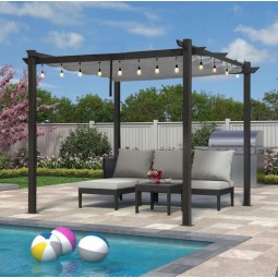 Kerti pergola 3 × 3 m toló tetővel – antracit színű fém pergola teraszra