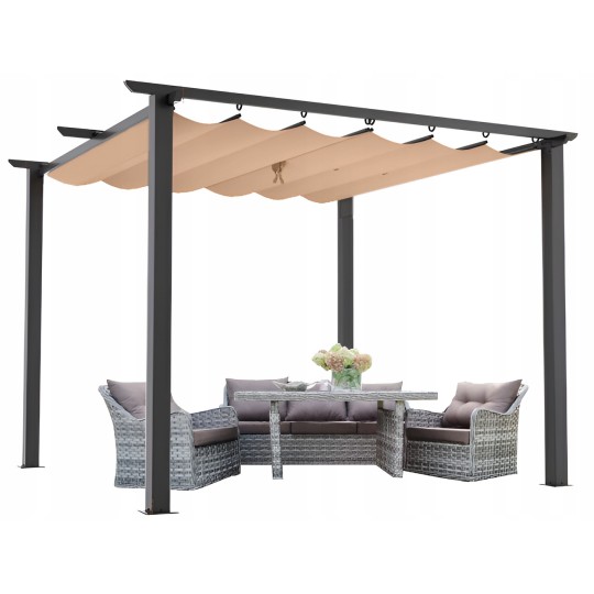 Kerti pergola 3 × 4 m toló tetővel bézs színben