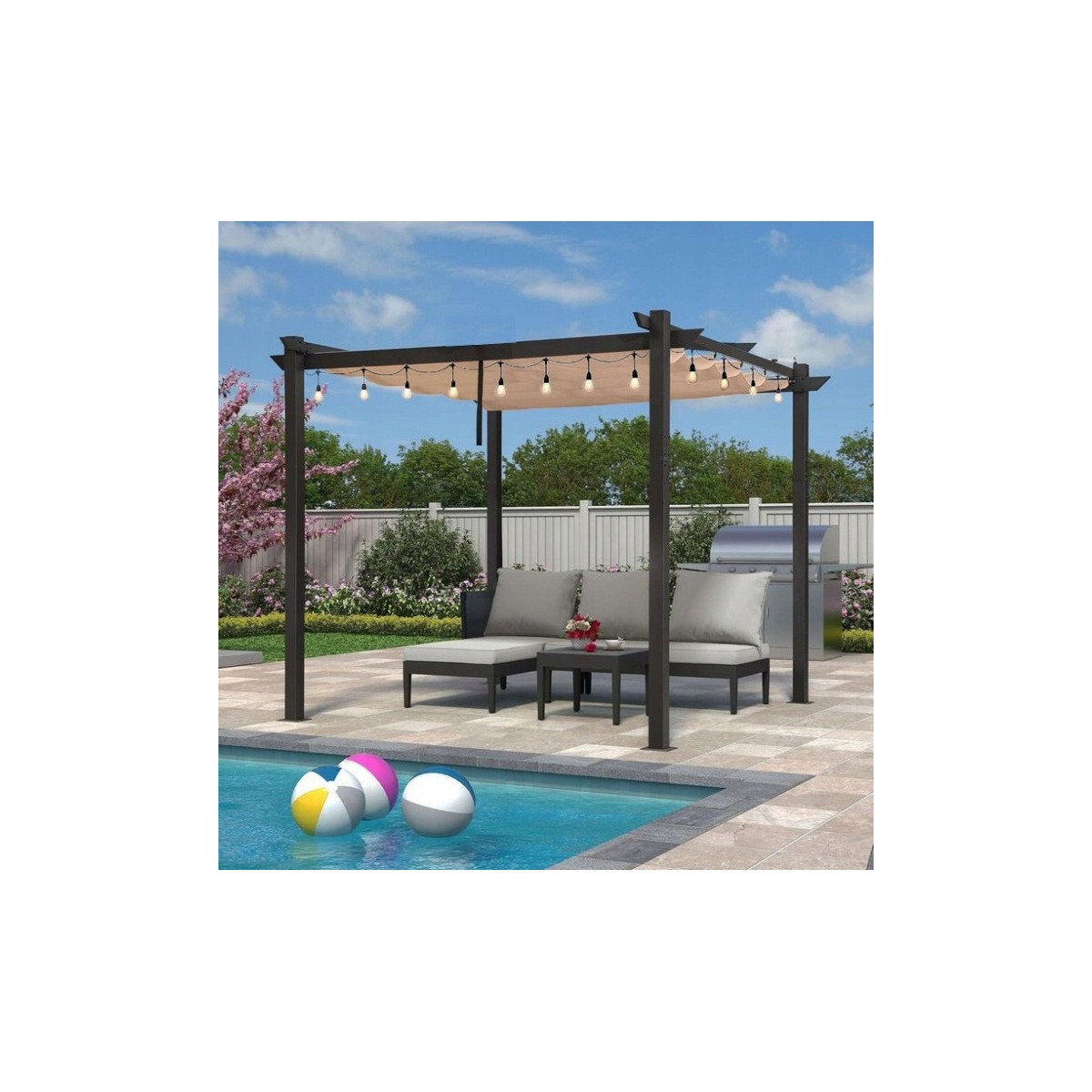 Kerti pergola 3 × 4 m toló tetővel bézs színben