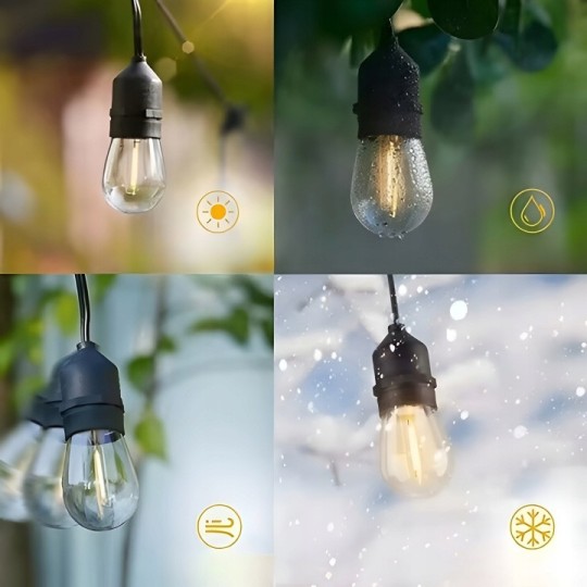 Kerti fényfüzér – 20× LED izzó E27, 20 m