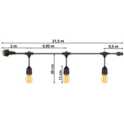 Kerti fényfüzér – 20× LED izzó E27, 20 m