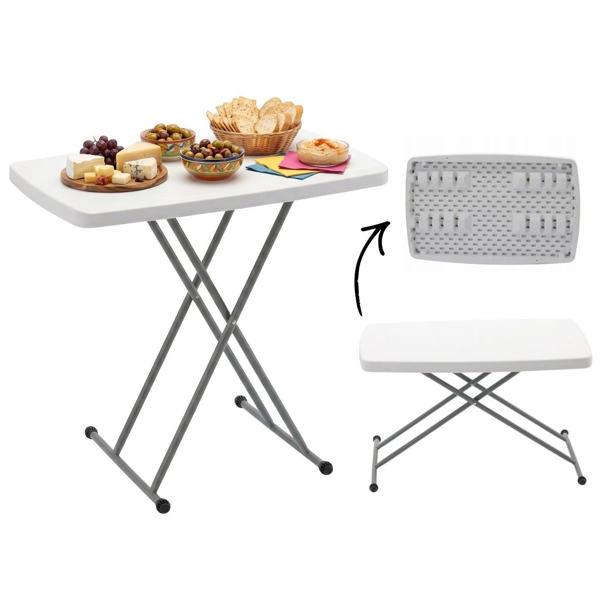 Összecsukható túra- és cateringasztal állítható magassággal 76,5 × 49,5 cm