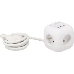 Kocka alakú hosszabbító kábel – 3 aljzat, 2× USB-A, USB-C PD 20 W, 1,5 m