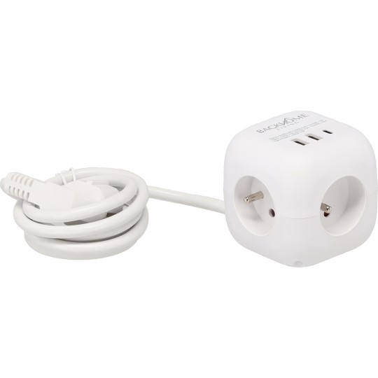 Kocka alakú hosszabbító kábel – 3 aljzat, 2× USB-A, USB-C PD 20 W, 1,5 m