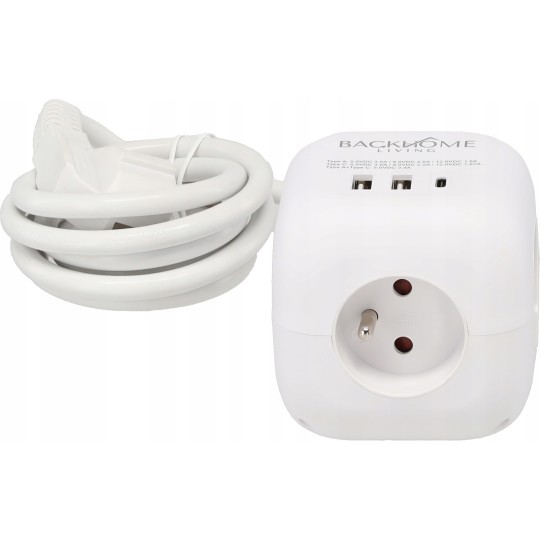 Kocka alakú hosszabbító kábel – 3 aljzat, 2× USB-A, USB-C PD 20 W, 1,5 m
