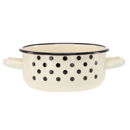 Zománcozott, kétfüles lábas 1,5 l – 16 cm, fehér pöttyökkel