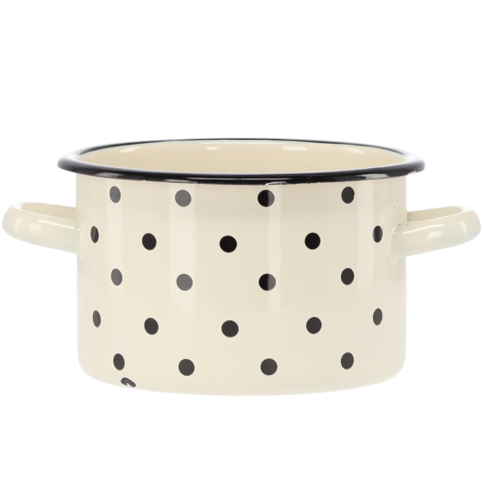 Zománcozott fazék 2 l – 16 cm, fehér pöttyökkel