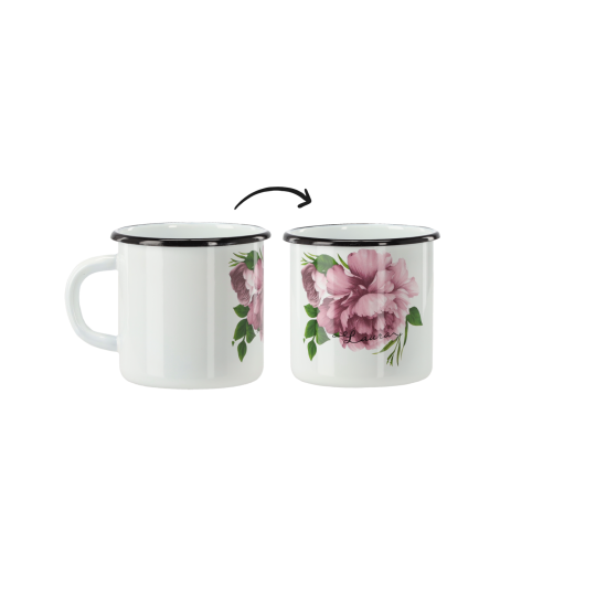 Zománcozott bögre Bazsarózsa Laura 0,5 l – 8 cm, fehér