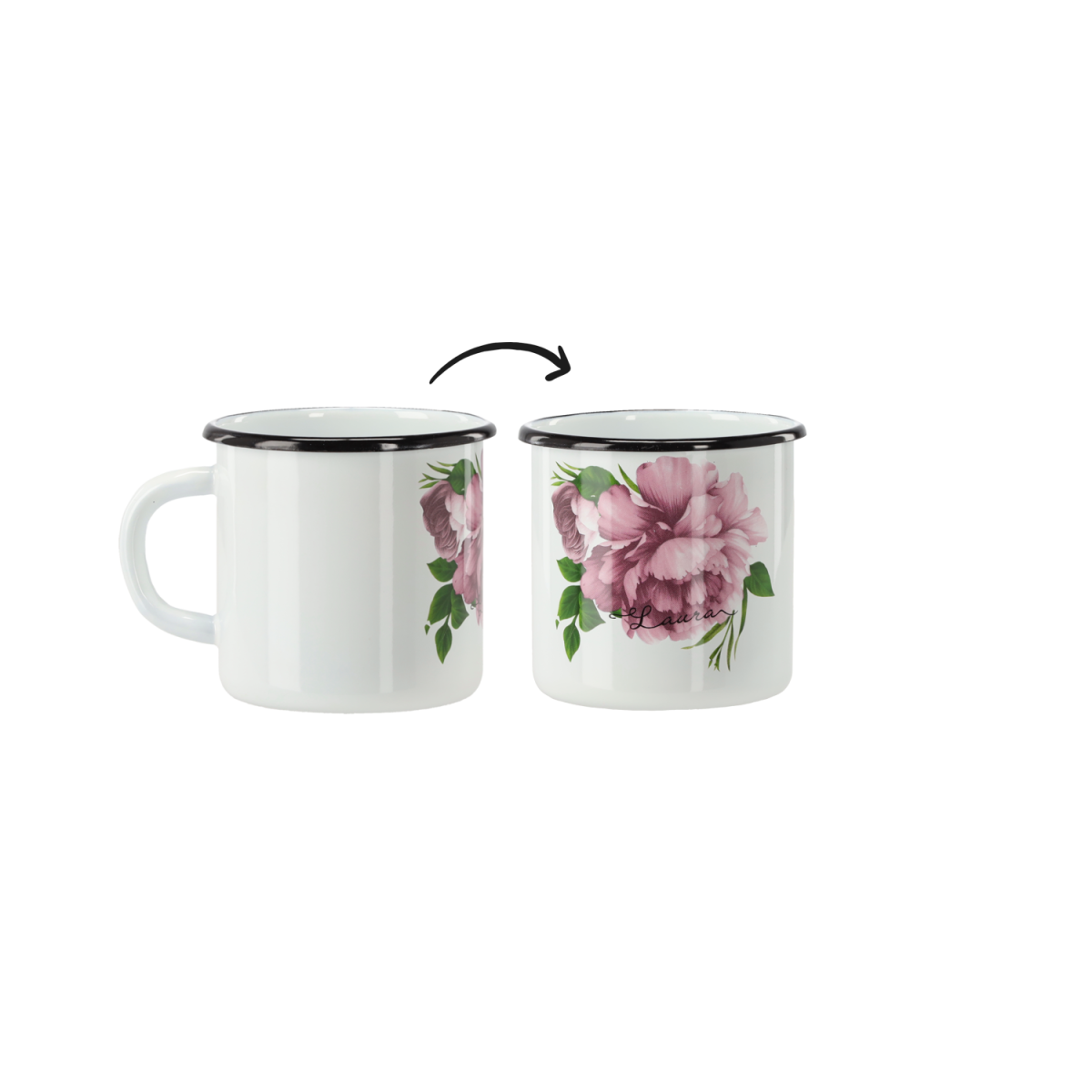 Zománcozott bögre Bazsarózsa Laura 0,5 l – 8 cm, fehér