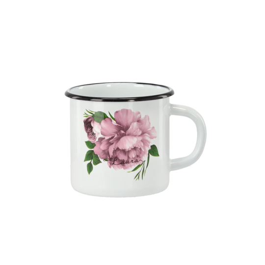 Zománcozott bögre Bazsarózsa Laura 1 l – 11 cm, fehér