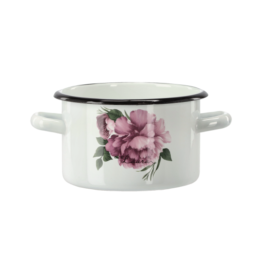 Zománcozott fazék Bazsarózsa Laura 2 l – 16 cm, fehér
