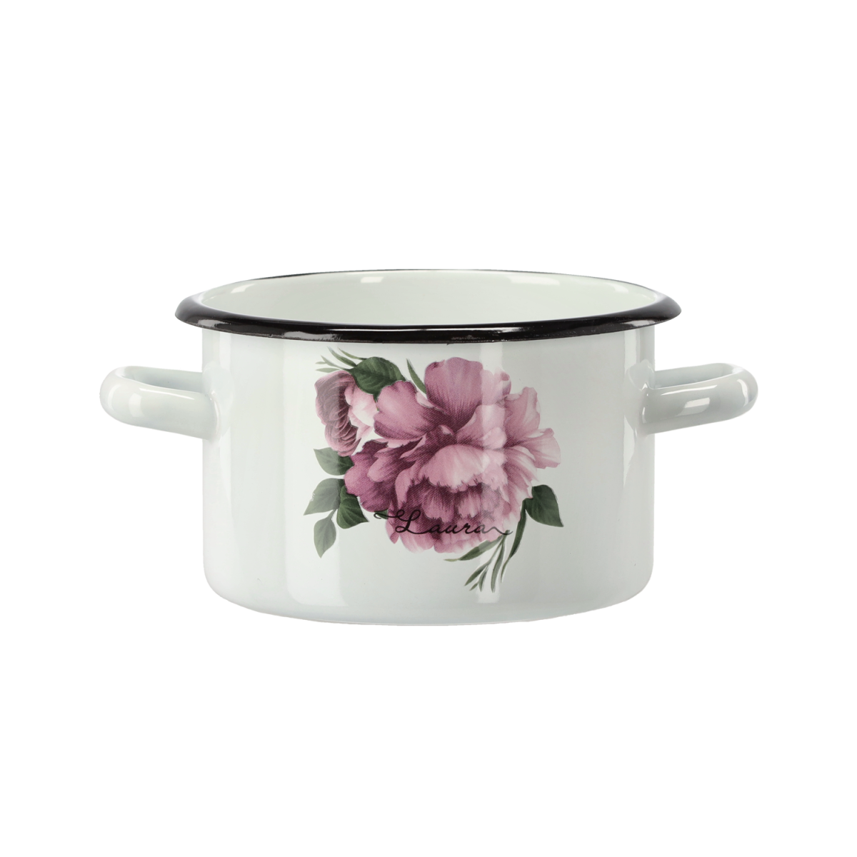Zománcozott fazék Bazsarózsa Laura 2 l – 16 cm, fehér