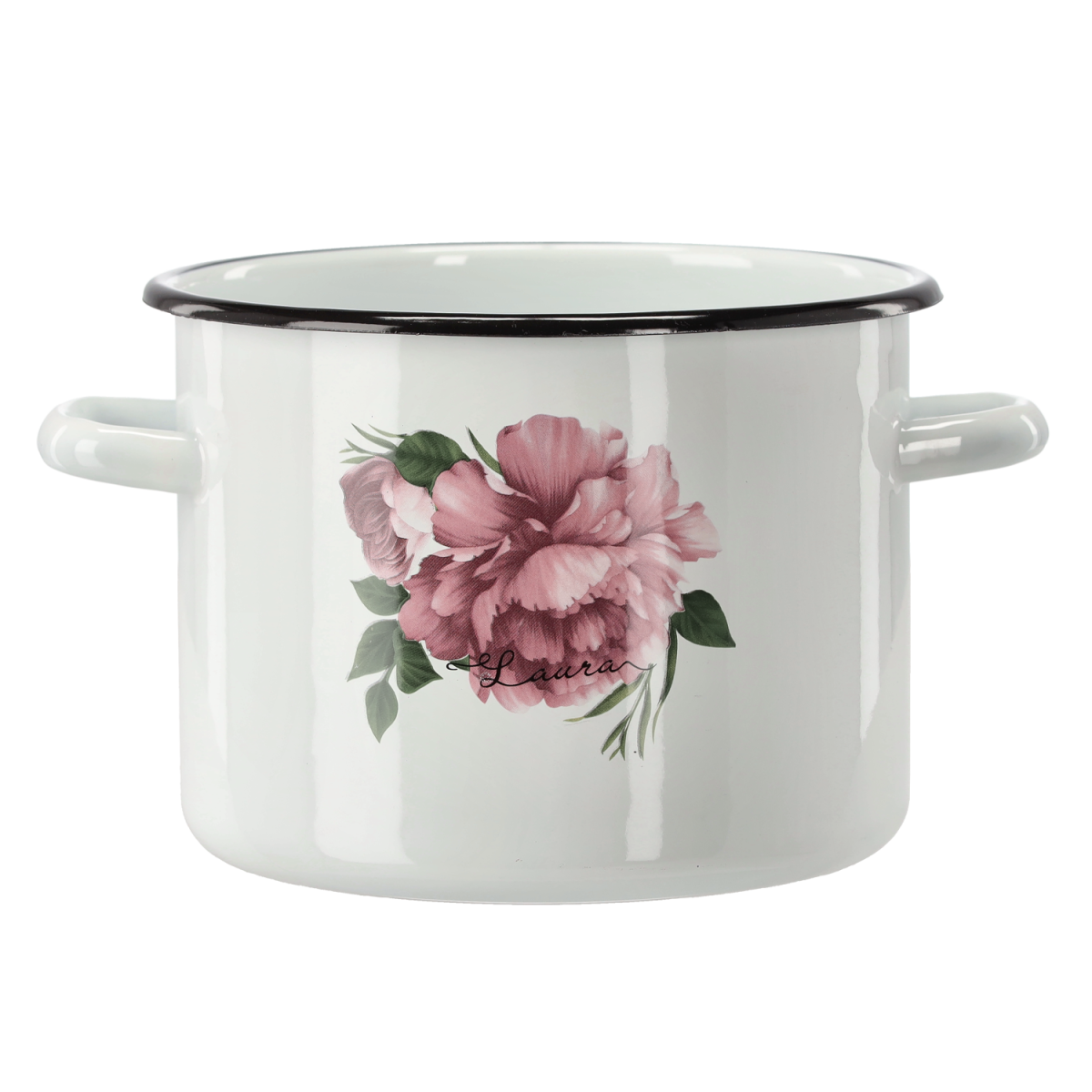 Zománcozott fazék Bazsarózsa Laura 4,5 l – 20 cm, fehér