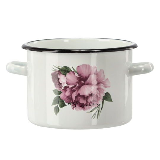 Zománcozott fazék Bazsarózsa Laura 3 l – 18 cm, fehér