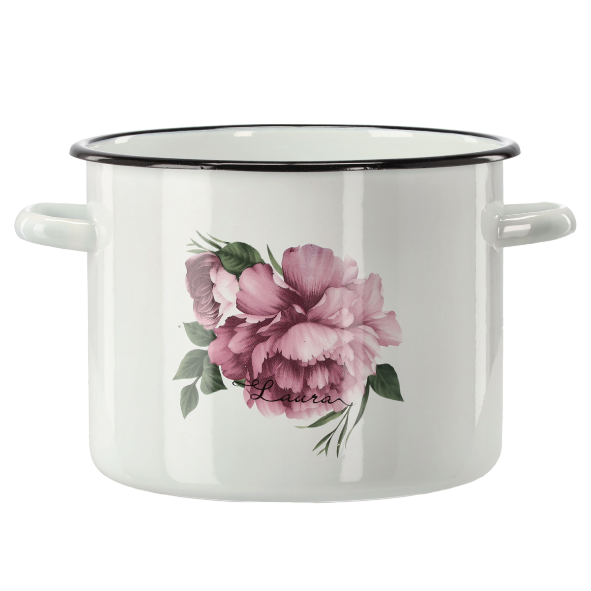 Zománcozott fazék Bazsarózsa Laura 5,5 l – 22 cm, fehér
