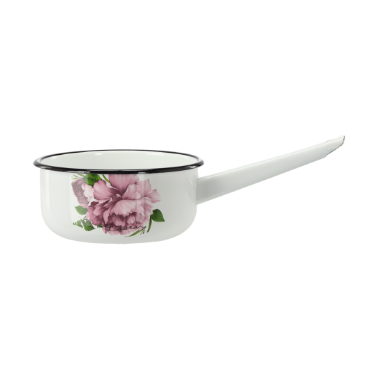 Zománcozott fazék Bazsarózsa Laura fogantyúval 1,5 l – 16 cm, fehér