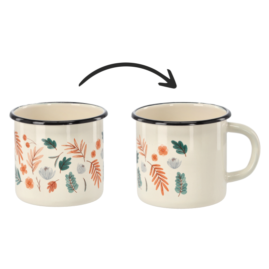 Zománcozott bögre Levelek 1 l – 11 cm, krémszínű