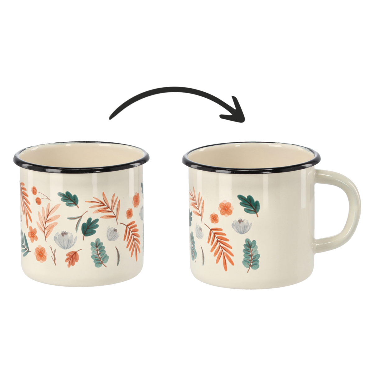 Zománcozott bögre Levelek 1 l – 11 cm, krémszínű