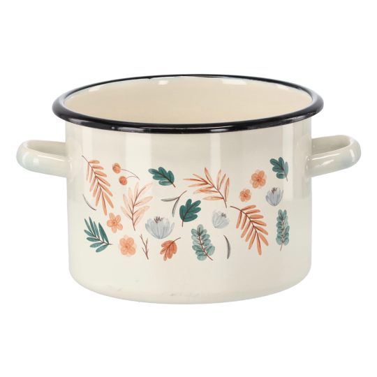 Zománcozott fazék Levelek 3 l – 18 cm, krémszínű